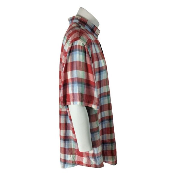 Merona Mens XXL Lightweight Red Plaid Short Sleeve Button Down Casual Shirt - Picture 7 of 12